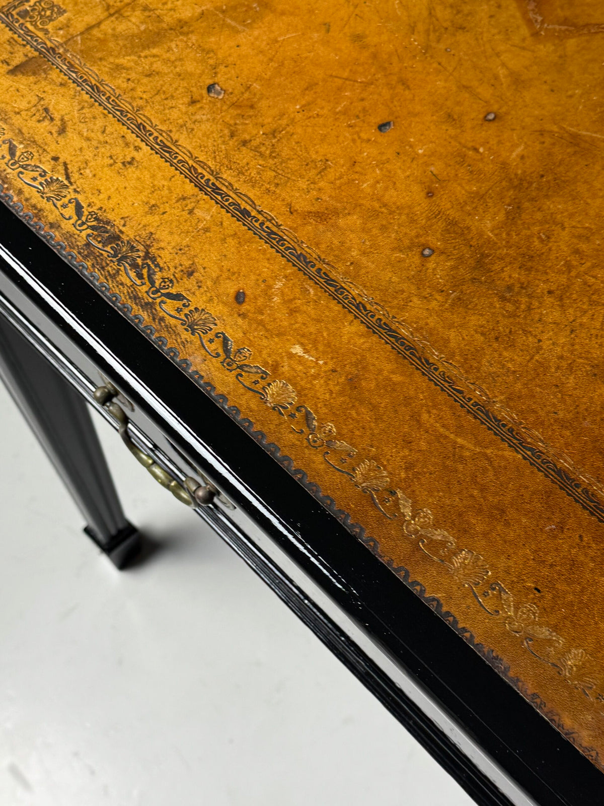 English Black Lacquered Mahogany Writing Table, Late 19th Century, photo 24