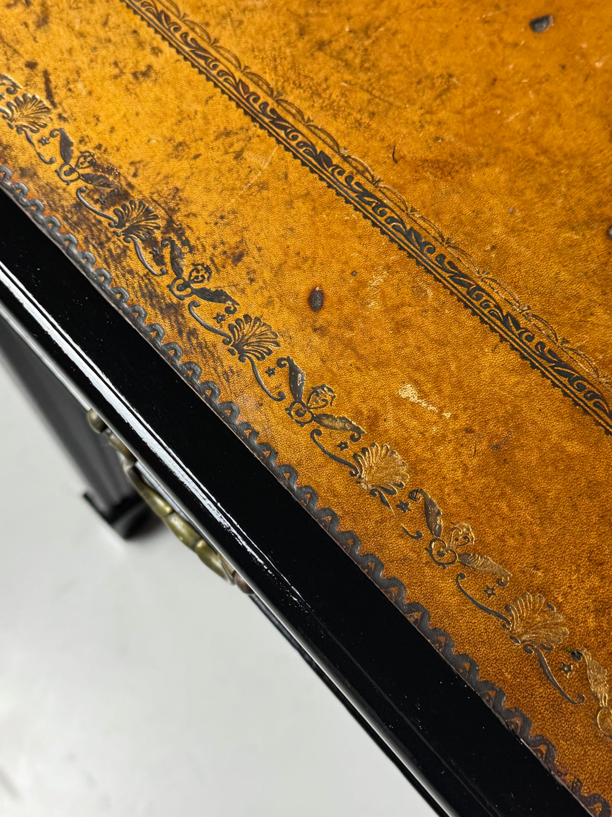 English Black Lacquered Mahogany Writing Table, Late 19th Century, photo 23