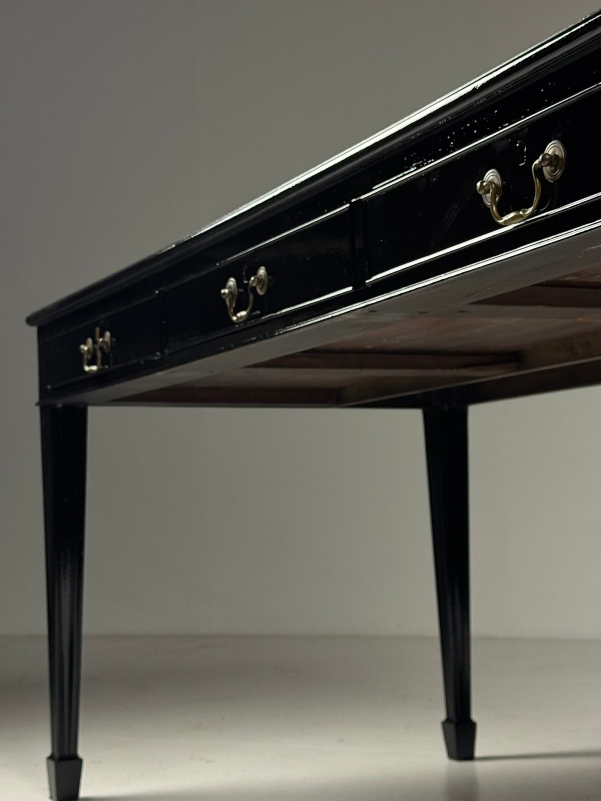 English Black Lacquered Mahogany Writing Table, Late 19th Century, photo 15