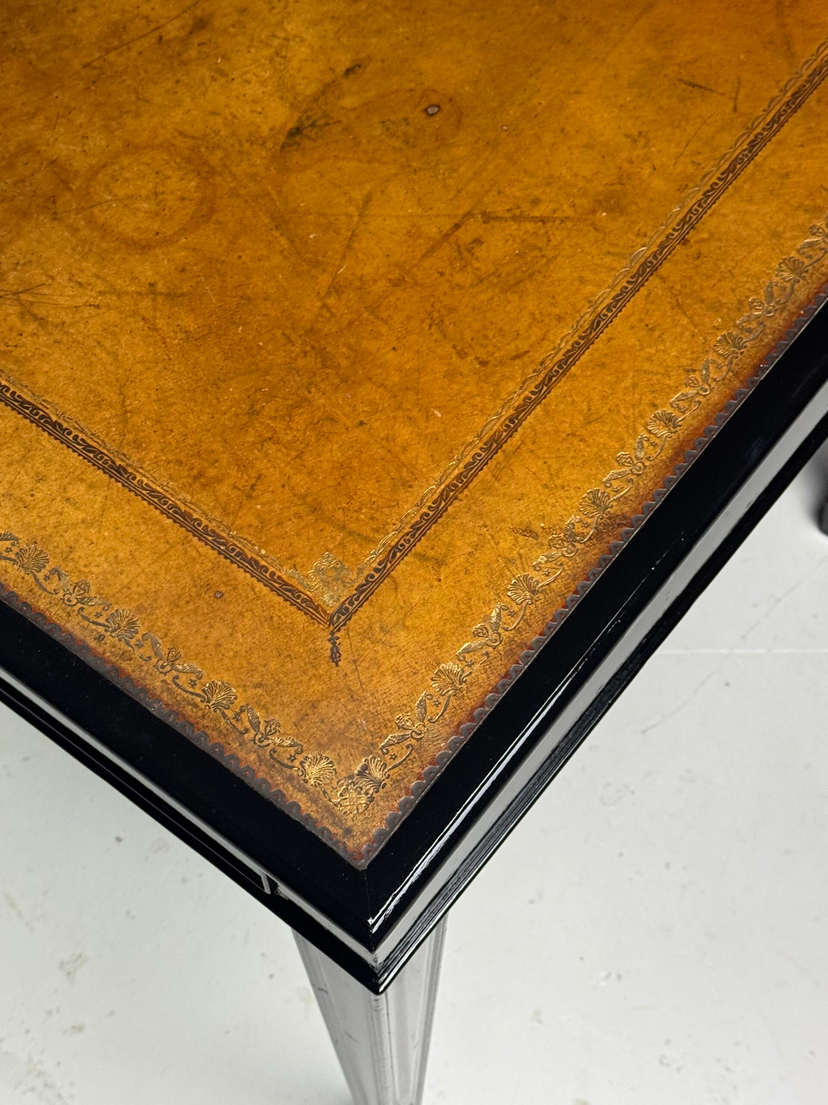 English Black Lacquered Mahogany Writing Table, Late 19th Century, photo 10