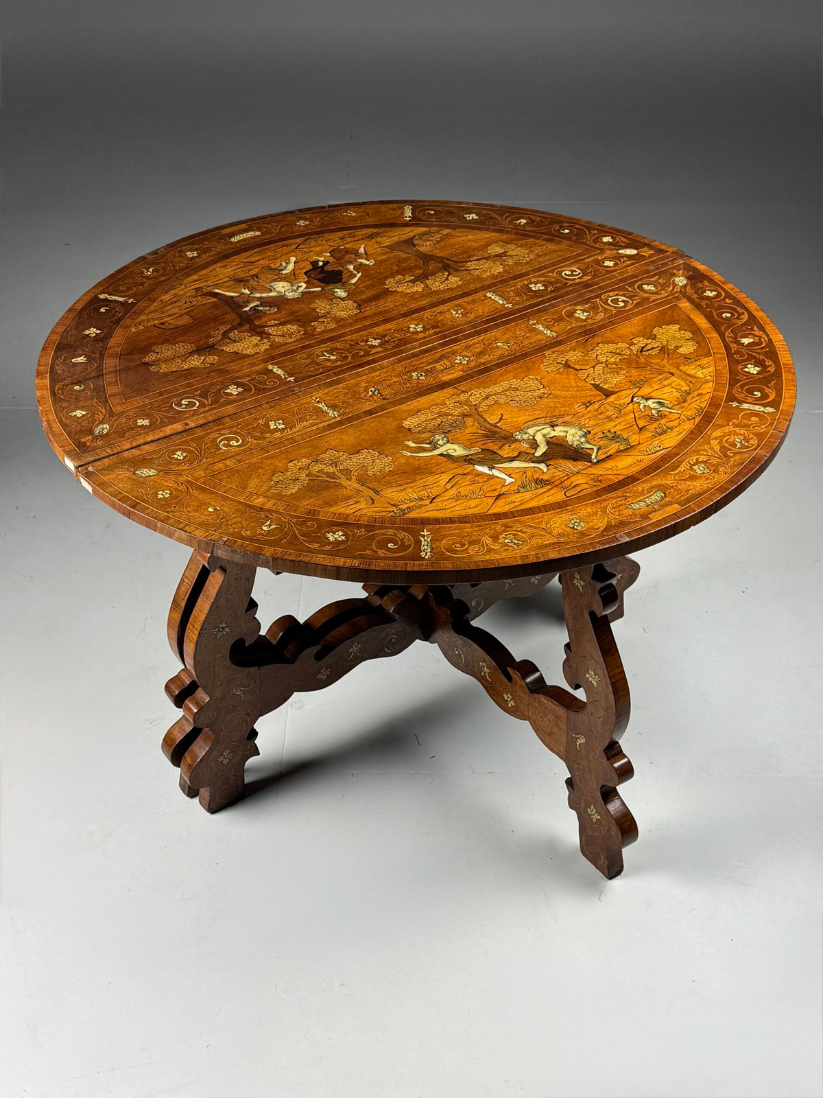 Pair of Italian Demi Lune Tables Inlaid with Bone, 19th Century, photo 10