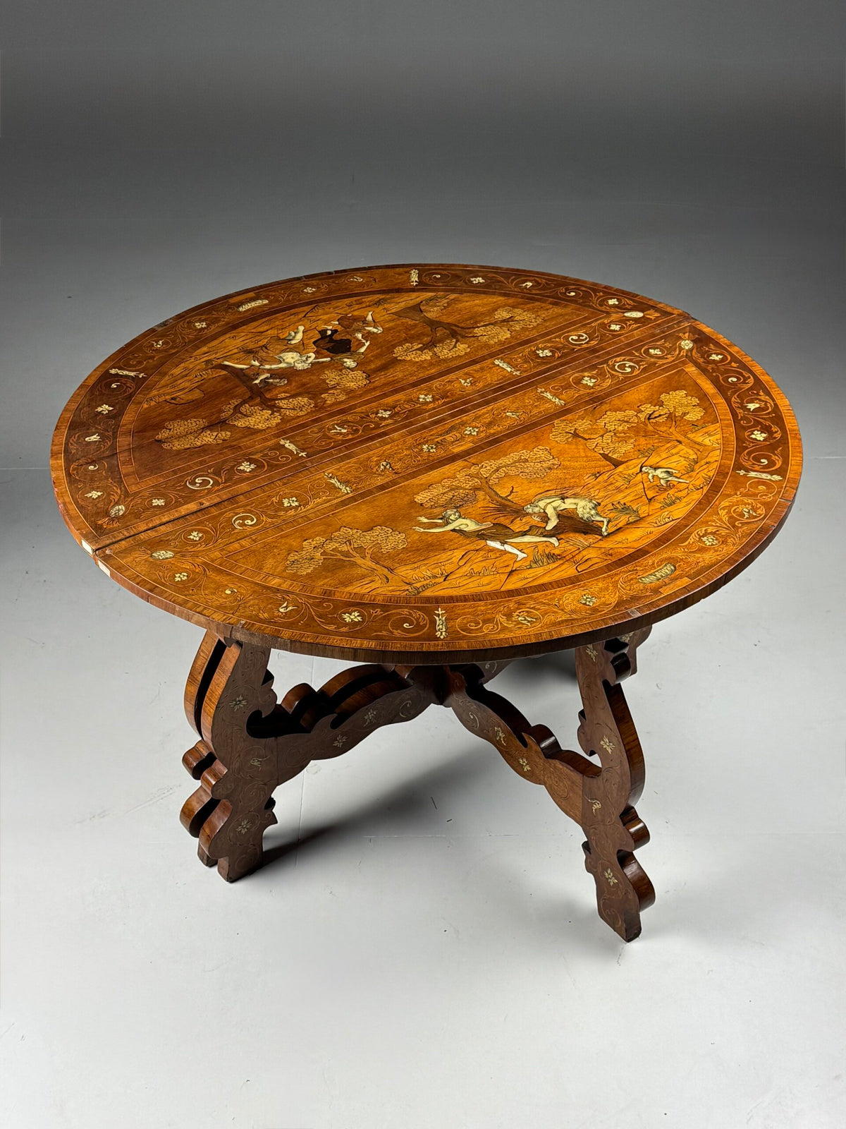 Pair of Italian Demi Lune Tables Inlaid with Bone, 19th Century, photo 1