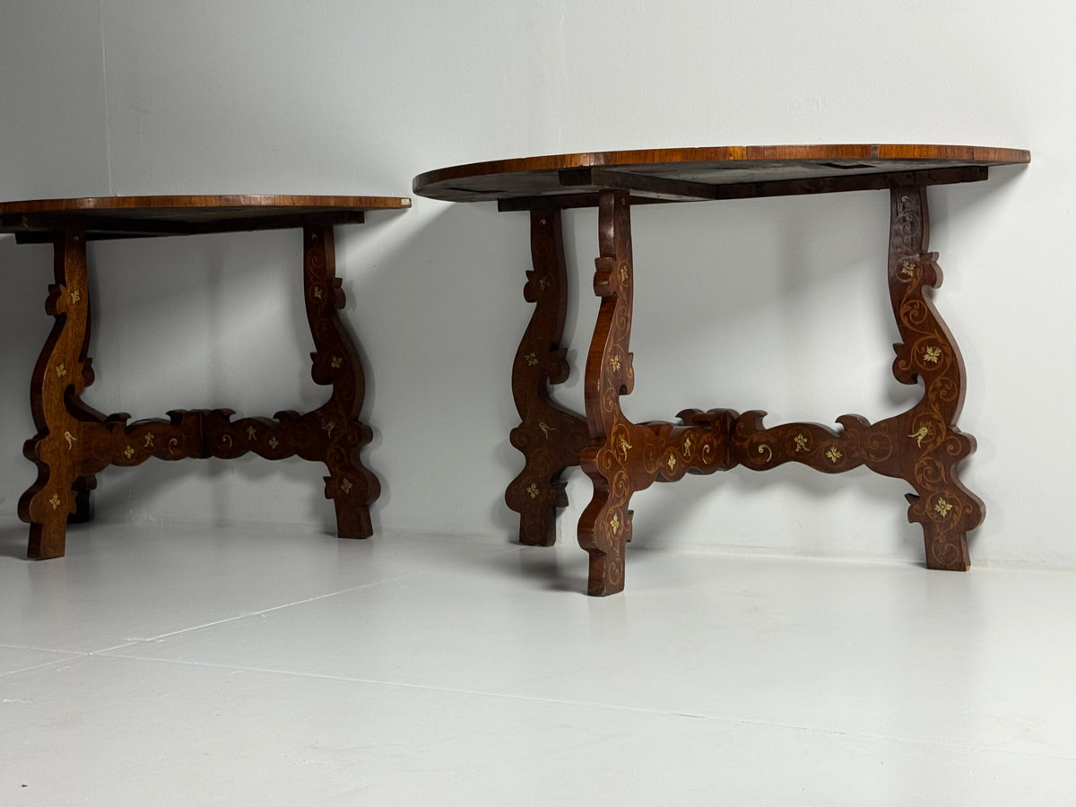 Pair of Italian Demi Lune Tables Inlaid with Bone, 19th Century, photo 13
