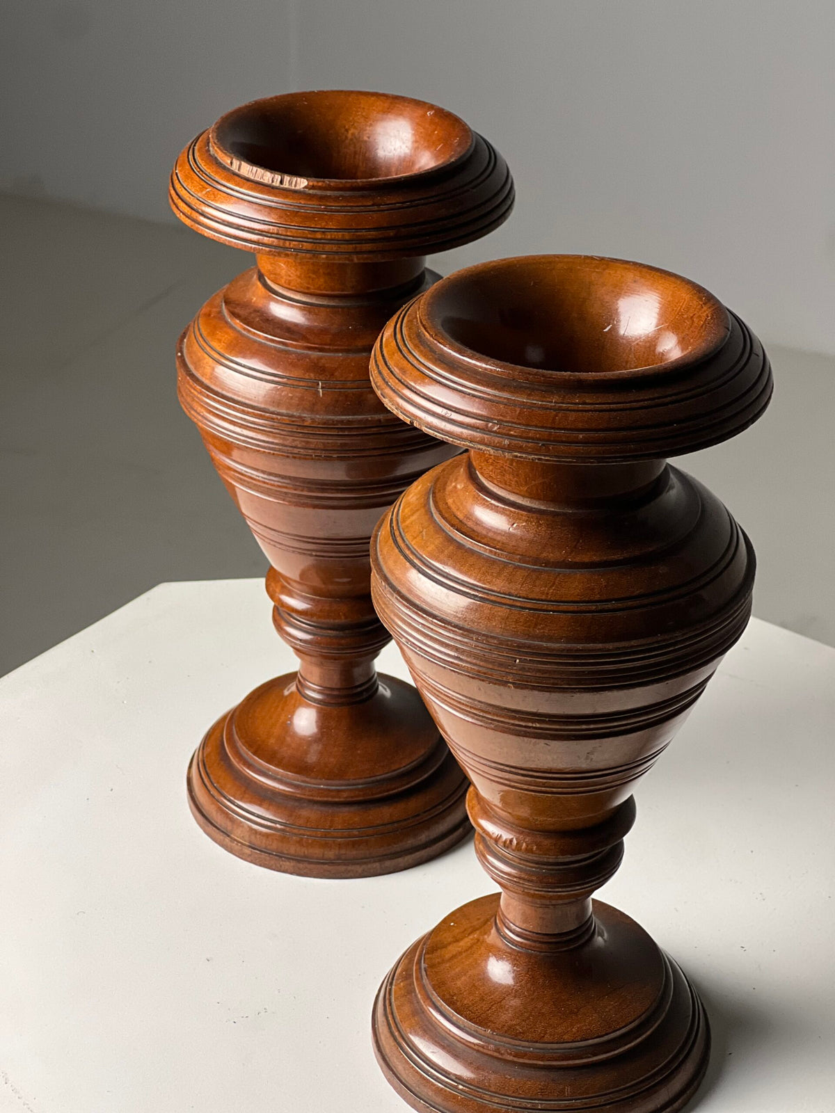 Pair of Solid Mahogany Candlesticks or Vases, France c. 1900, photo 3