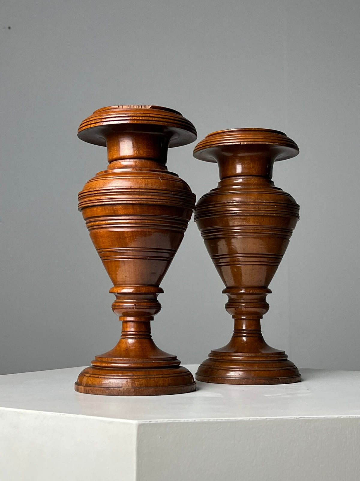 Pair of Solid Mahogany Candlesticks or Vases, France c. 1900, photo 7