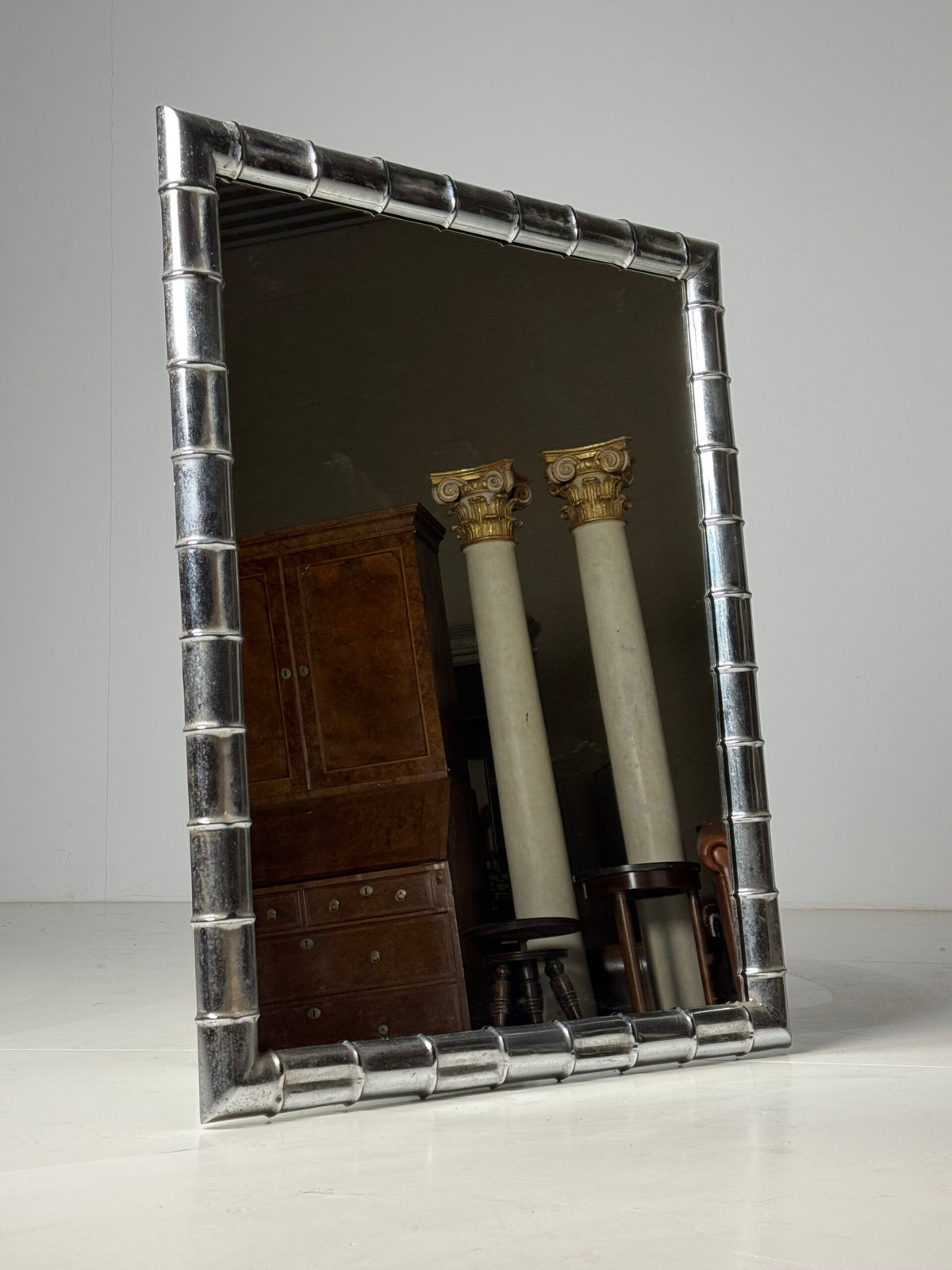 Large Chrome Faux Bamboo Mirror, 1970s to 1980s, photo 15