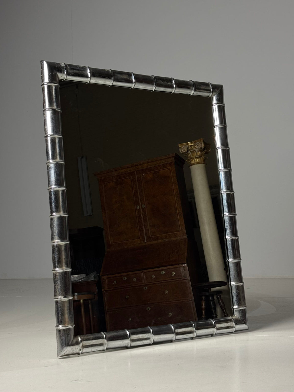 Large Chrome Faux Bamboo Mirror, 1970s to 1980s, photo 13