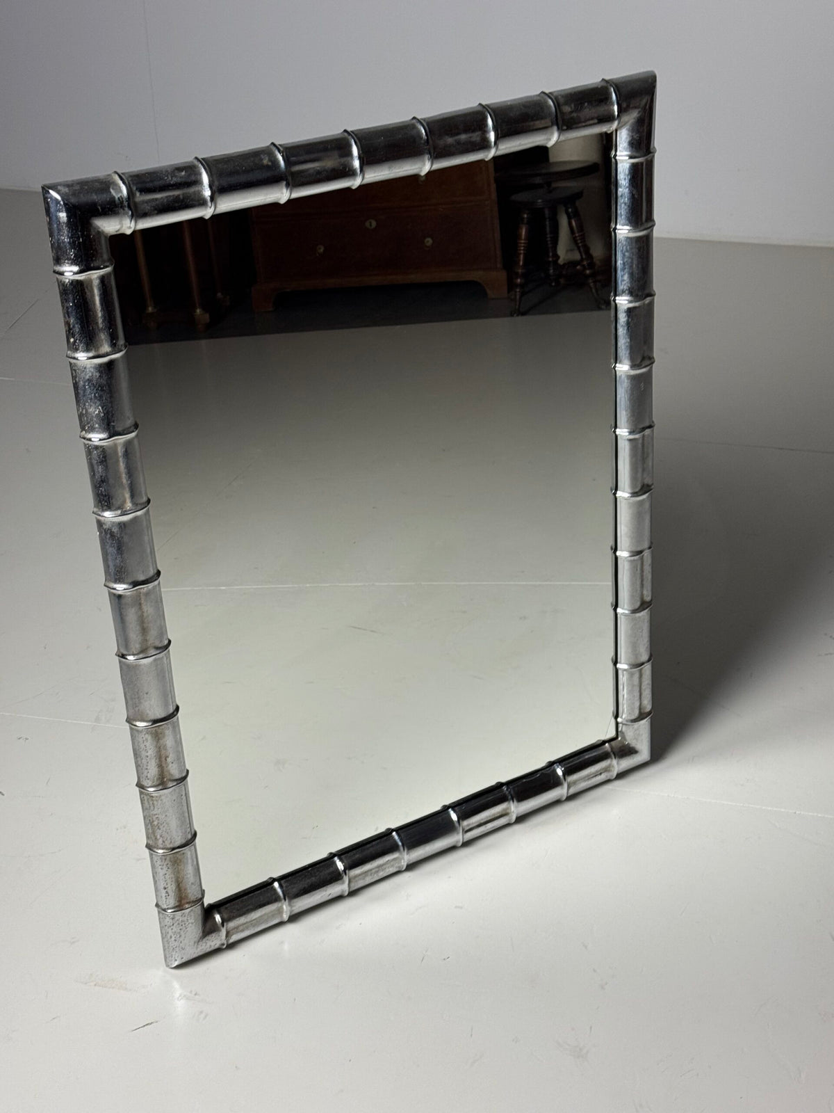Large Chrome Faux Bamboo Mirror, 1970s to 1980s, photo 12