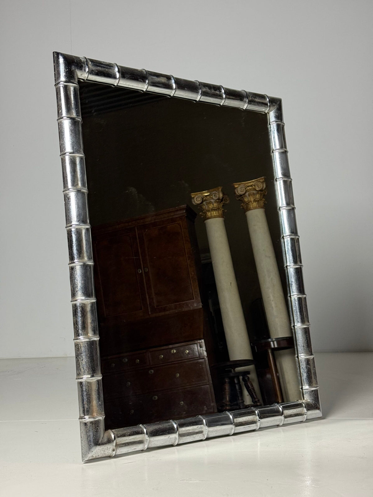 Large Chrome Faux Bamboo Mirror, 1970s to 1980s, photo 1