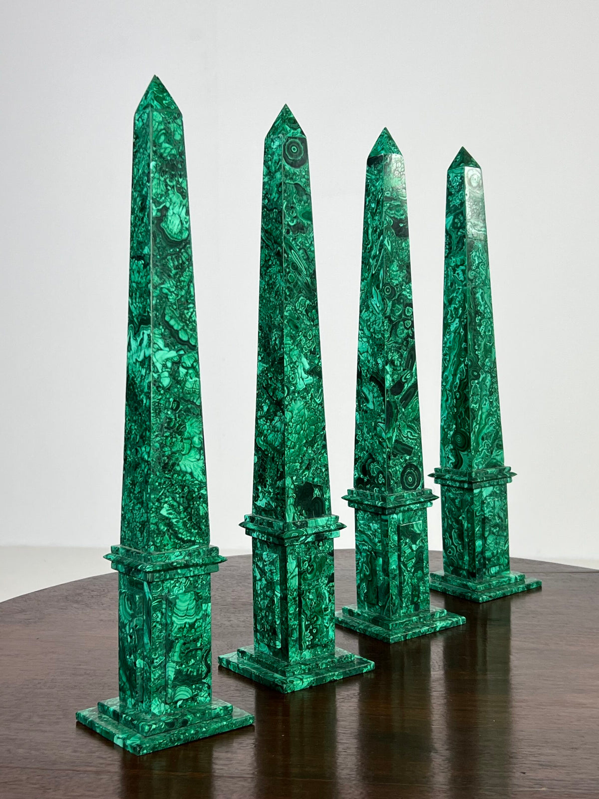 Set of Four Malachite Veneer Obelisks, Late 20th Century, photo 1