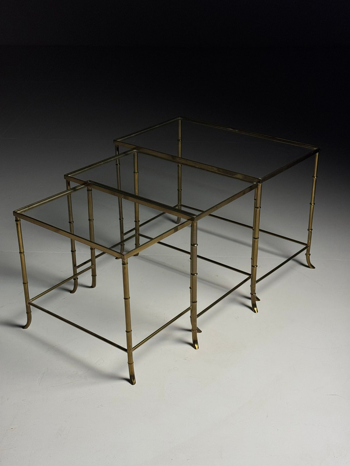 Set of Three Gold Coloured Faux Bamboo Nesting Tables, Mid 20th Century, photo 4