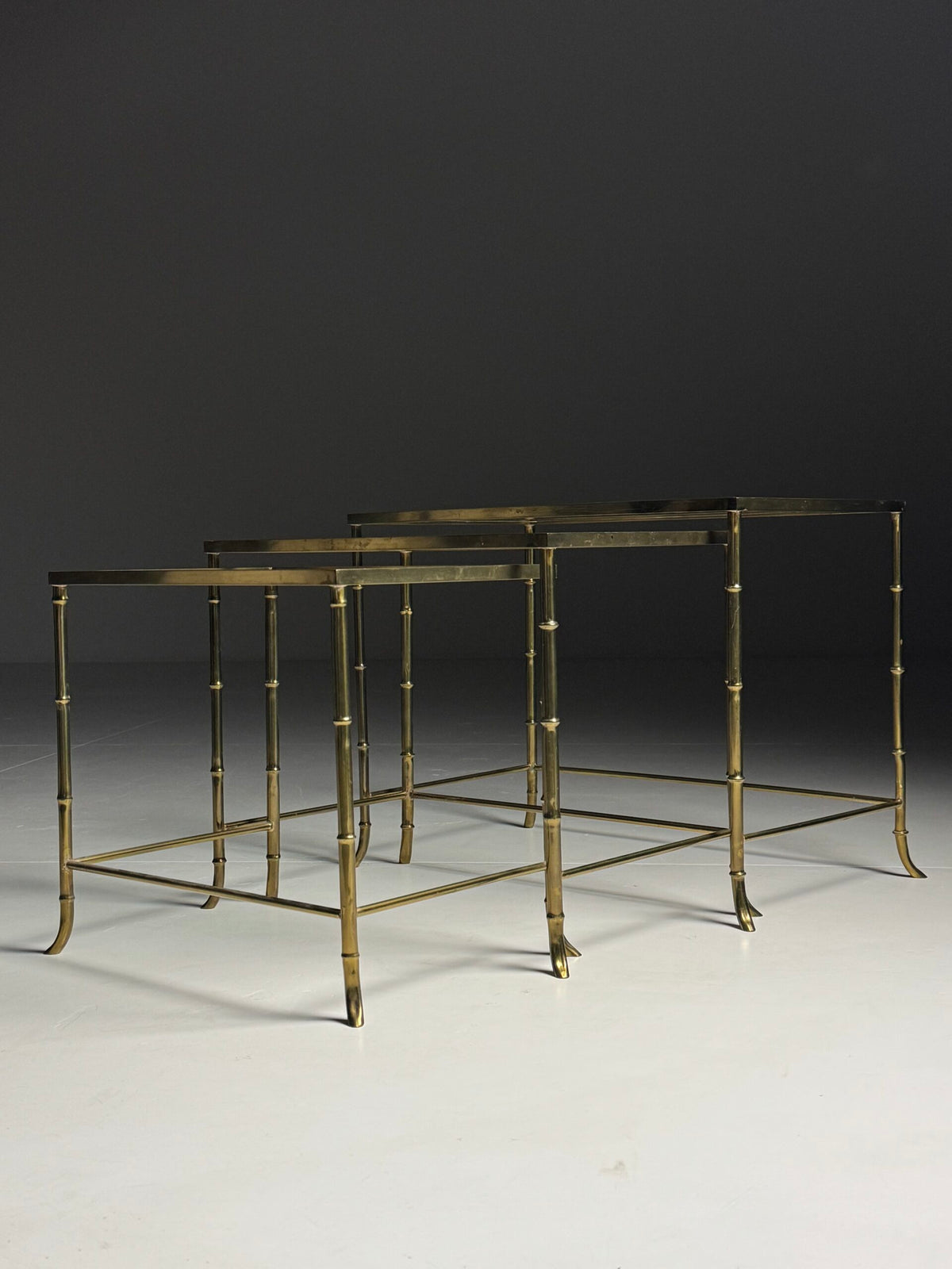 Set of Three Gold Coloured Faux Bamboo Nesting Tables, Mid 20th Century, photo 5