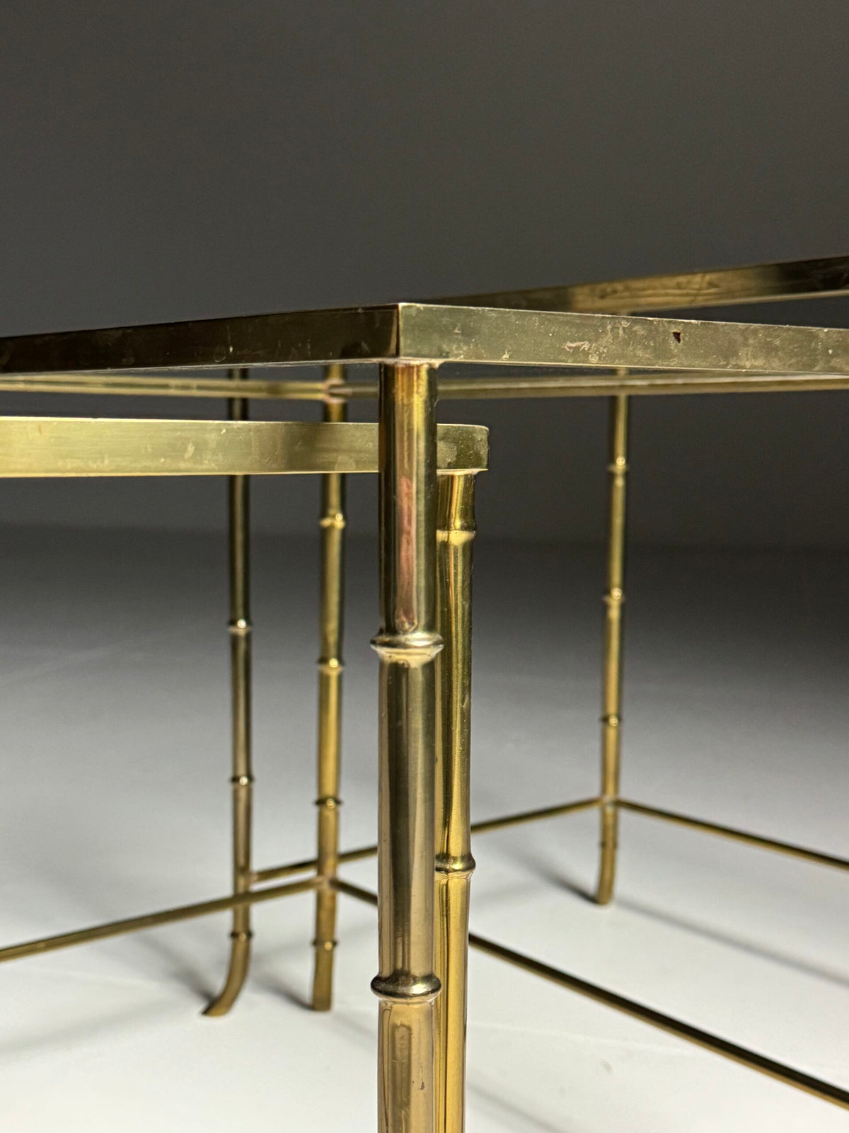 Set of Three Gold Coloured Faux Bamboo Nesting Tables, Mid 20th Century, photo 6