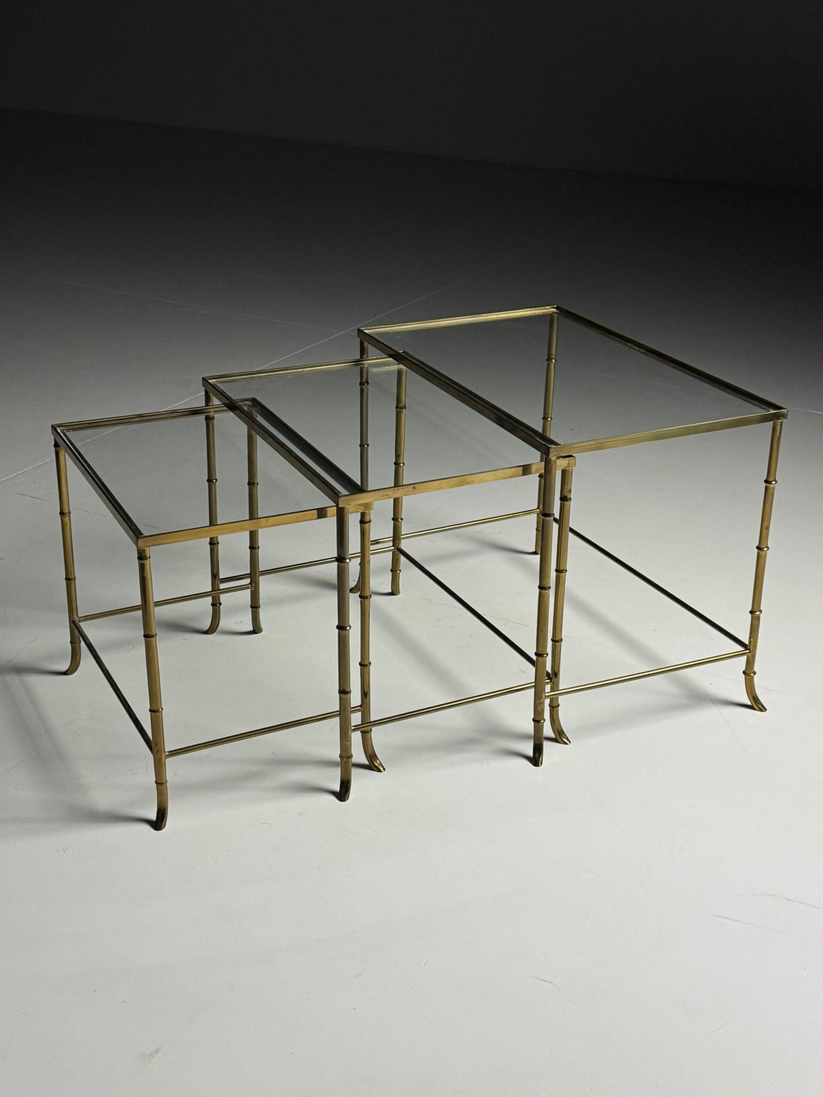 Set of Three Gold Coloured Faux Bamboo Nesting Tables, Mid 20th Century, photo 13