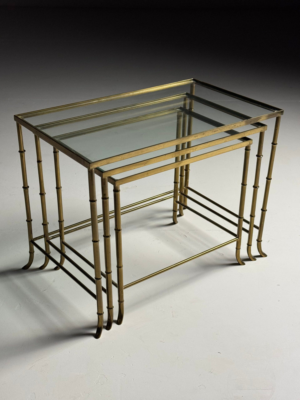 Set of Three Gold Coloured Faux Bamboo Nesting Tables, Mid 20th Century, photo 1
