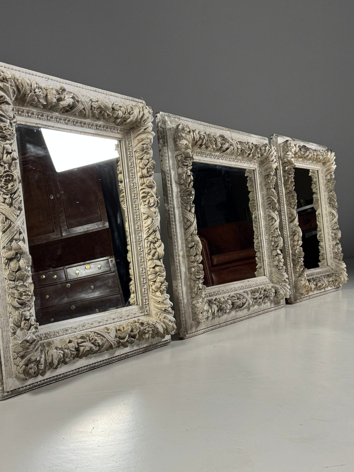 Set of Three White French Mirrors, Early to Mid 20th Century, photo 6