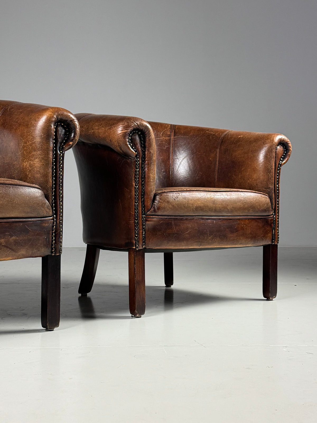 Pair of Sheepskin Club Chairs with Pouf, photo 1