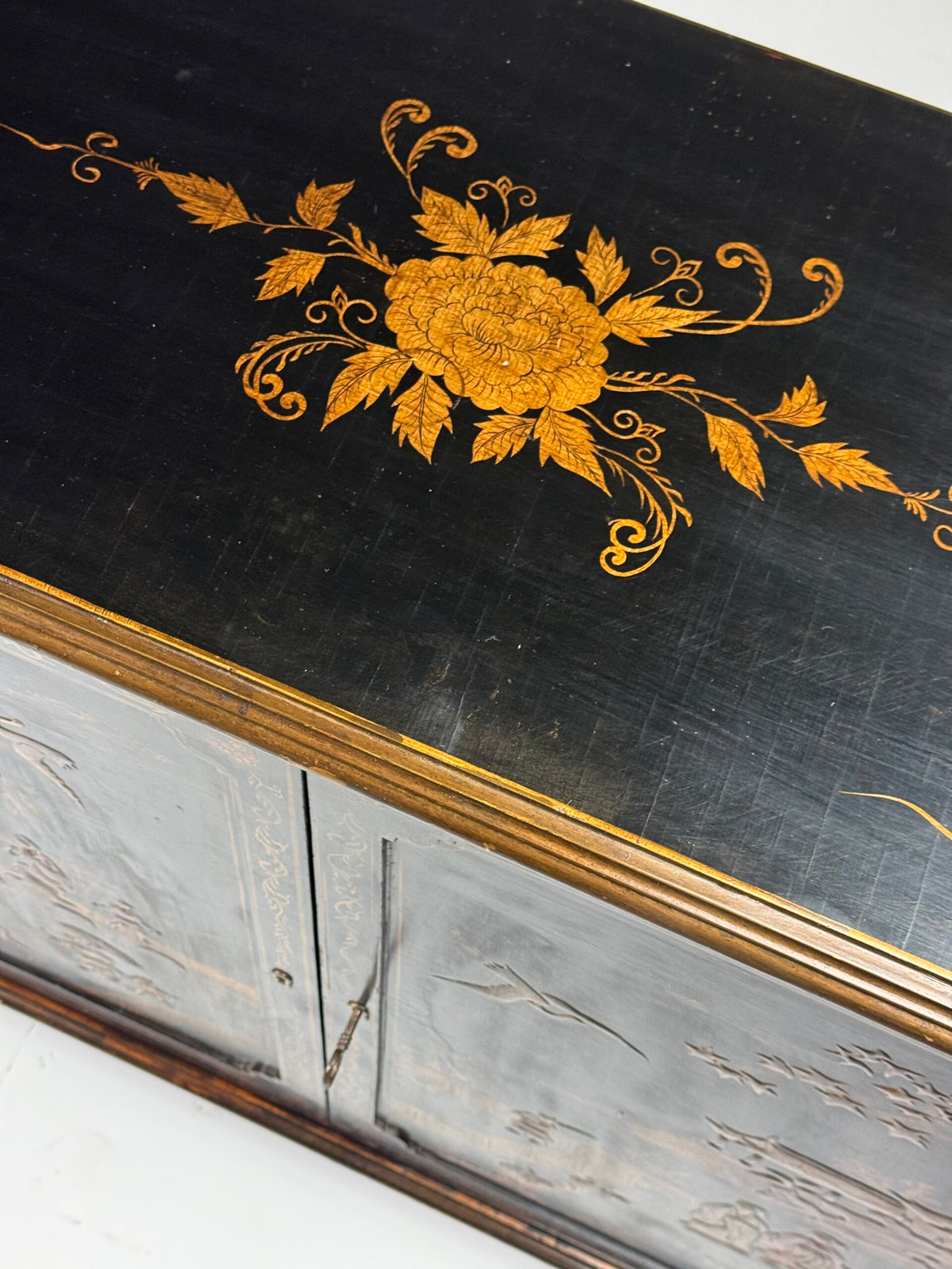 English Black Lacquer Chinoiserie Cabinet, Mid 20th Century, photo 17