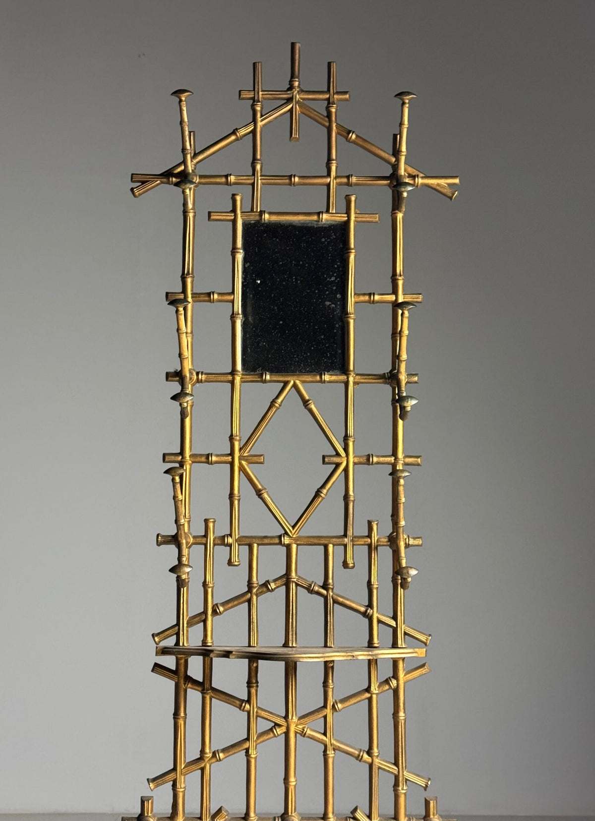 Gilded Faux Bamboo Coat Stand with Mirror, c. 1900, photo 1