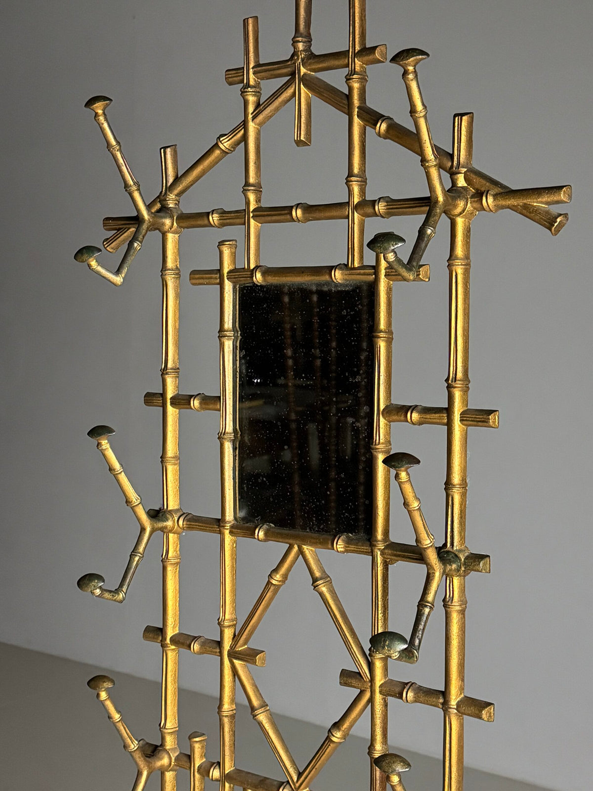 Gilded Faux Bamboo Coat Stand with Mirror, c. 1900, photo 8