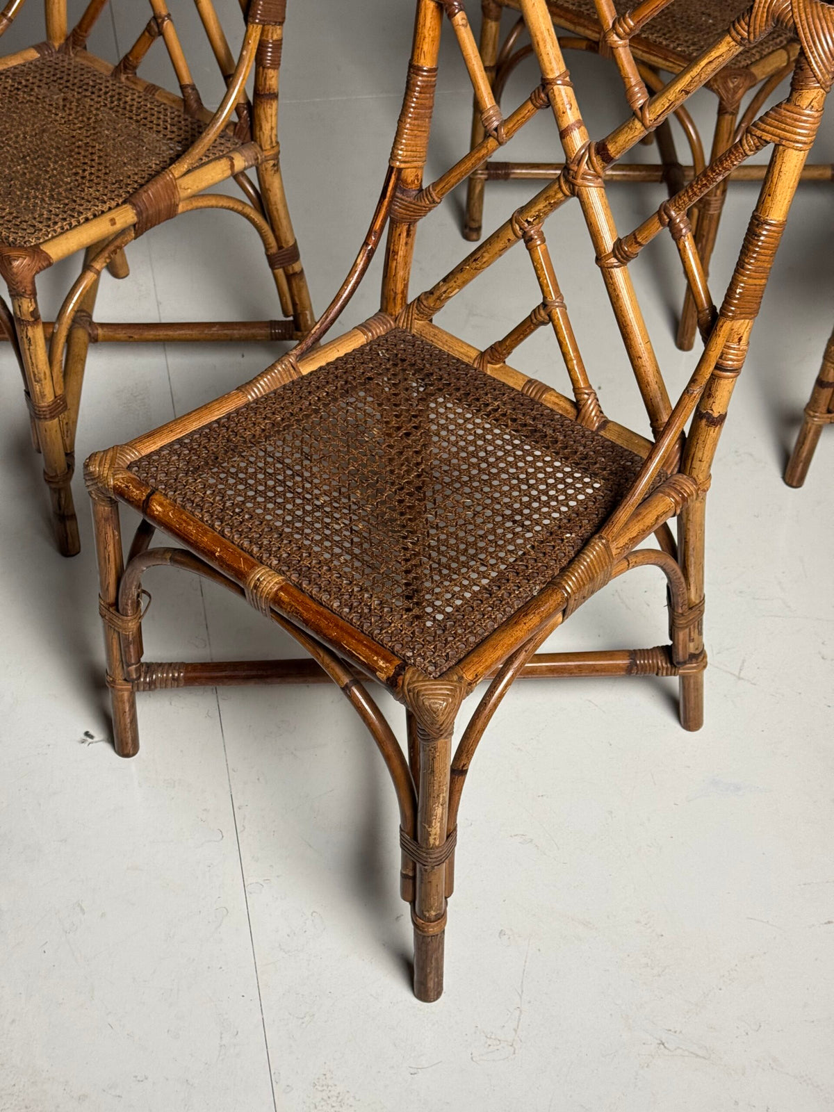 Set of Four French Bamboo Dining Chairs, 20th Century, photo 12