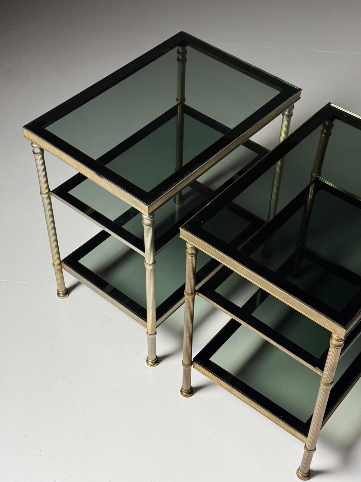 Pair of Vintage French Metal Side Tables with Glass Shelves, photo 13