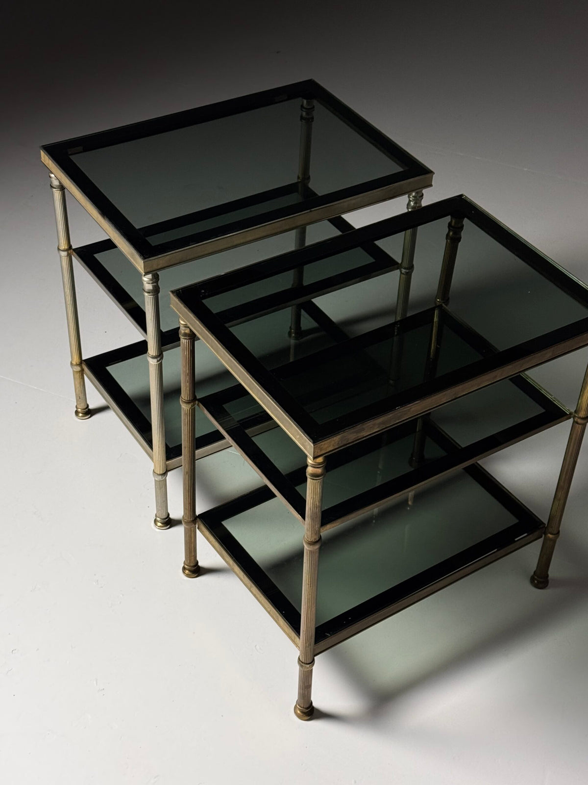 Pair of Vintage French Metal Side Tables with Glass Shelves, photo 11