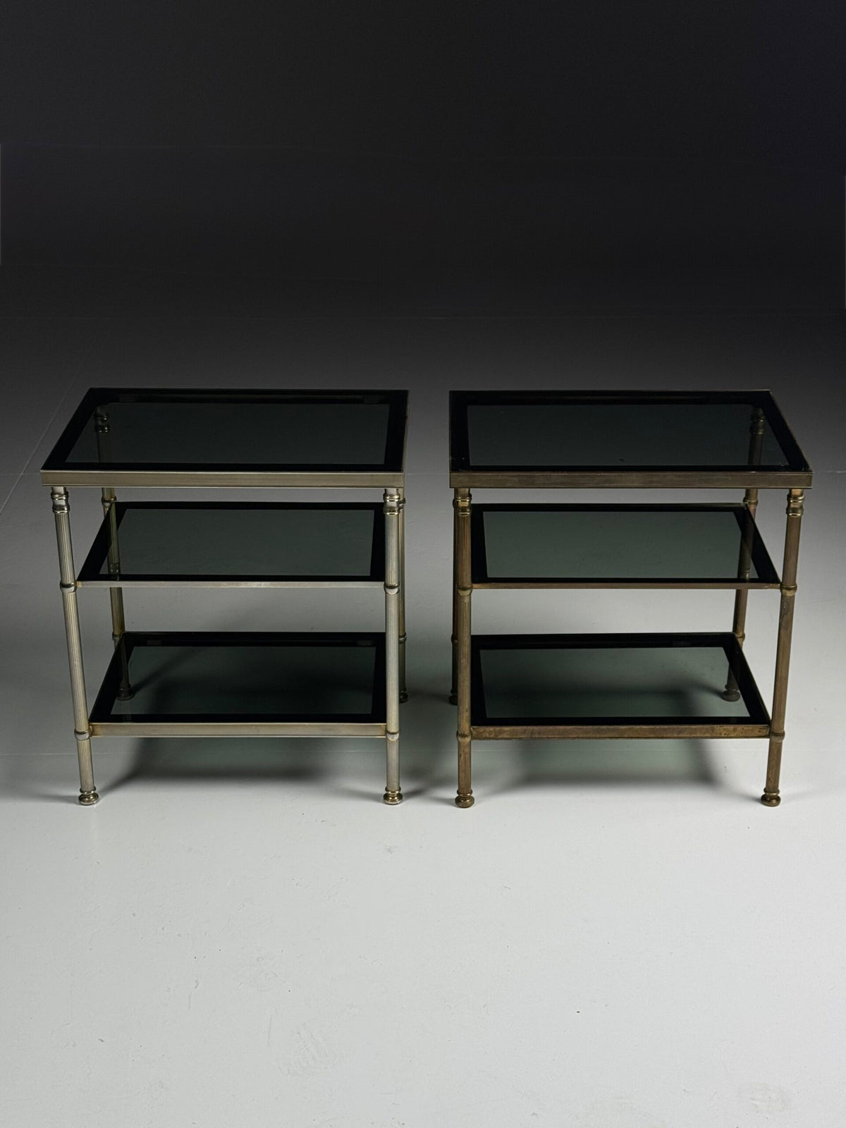 Pair of Vintage French Metal Side Tables with Glass Shelves, photo 5