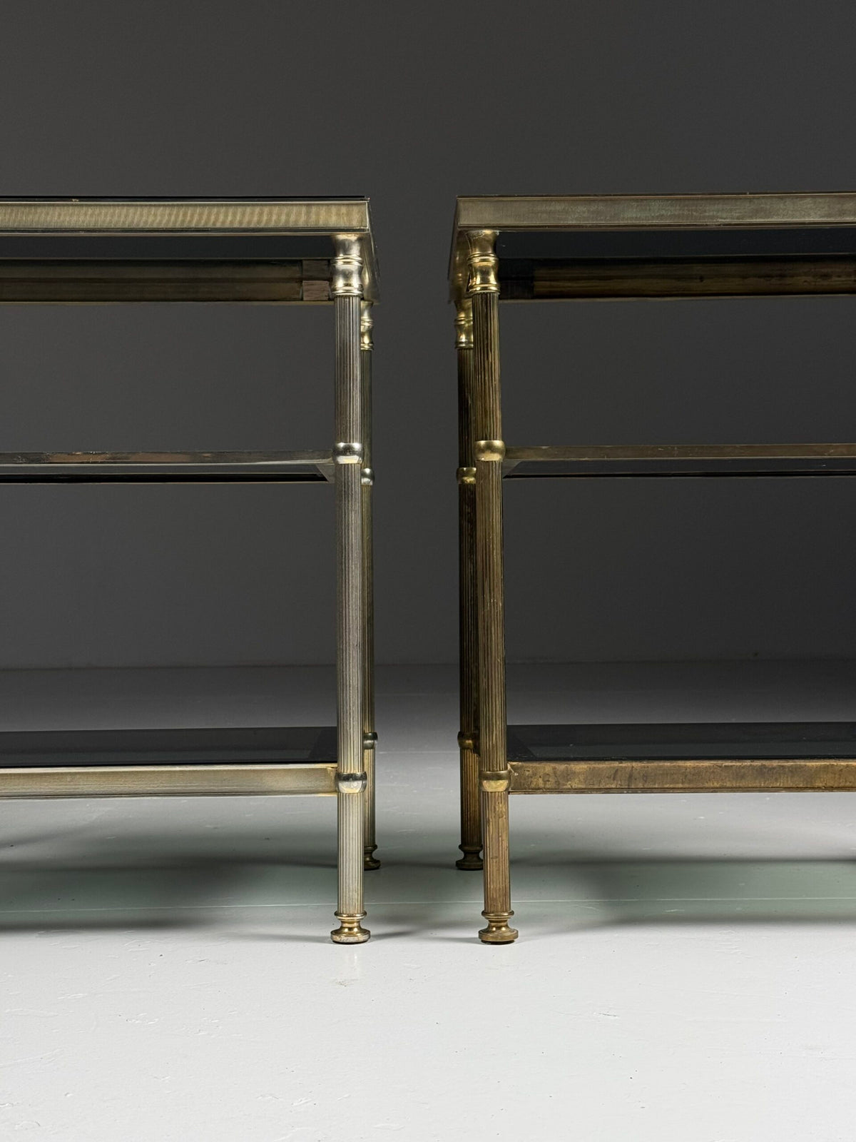 Pair of Vintage French Metal Side Tables with Glass Shelves, photo 4