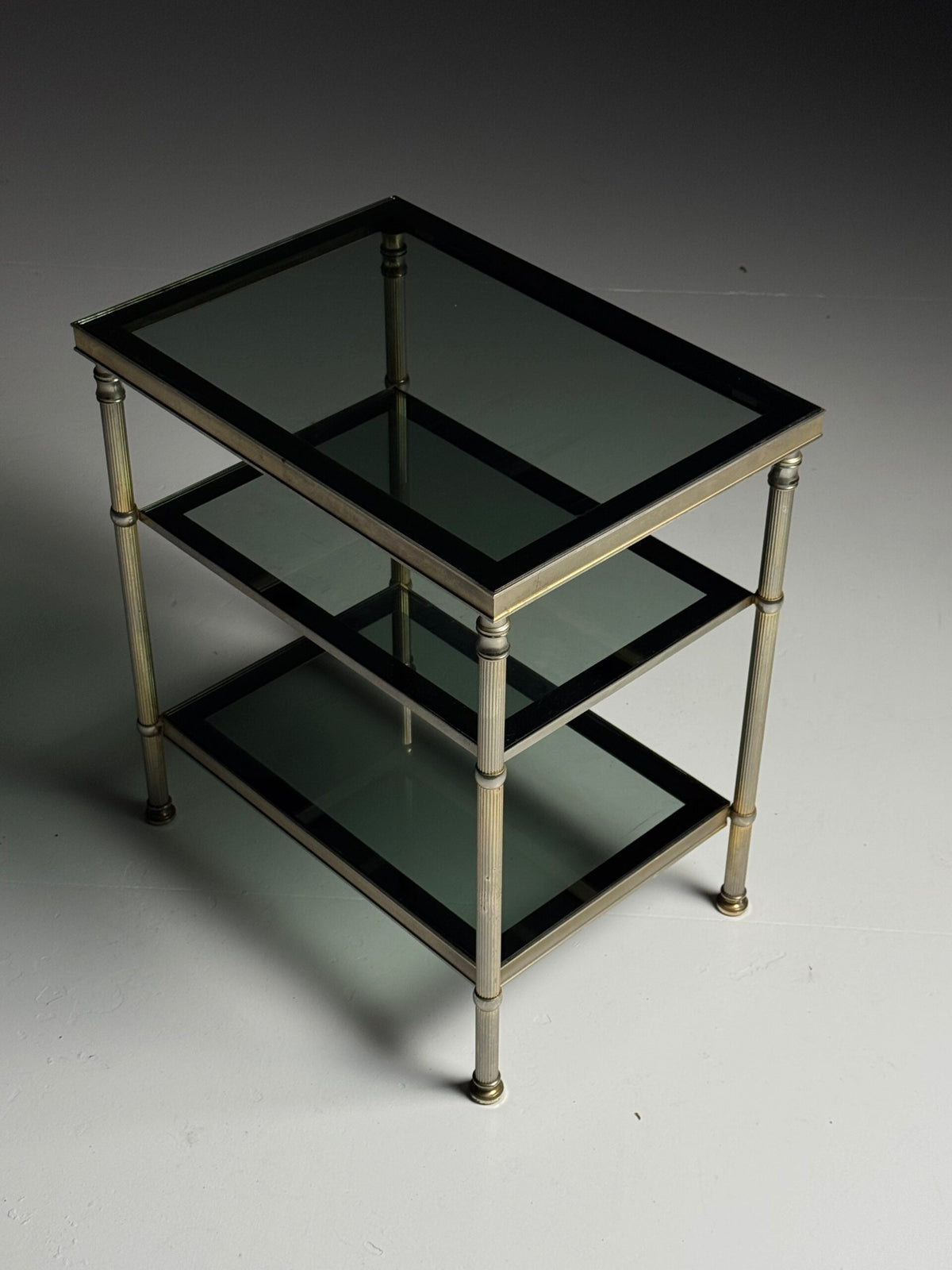 Pair of Vintage French Metal Side Tables with Glass Shelves, photo 2