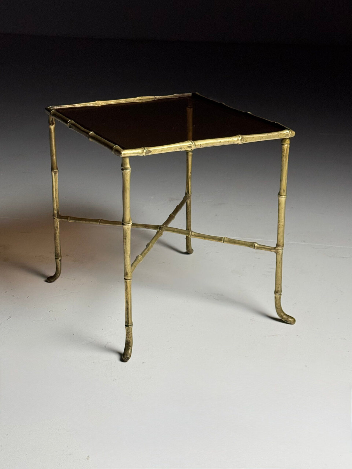 Mid Century Faux Bamboo Side Table with Tinted Glass, photo 1