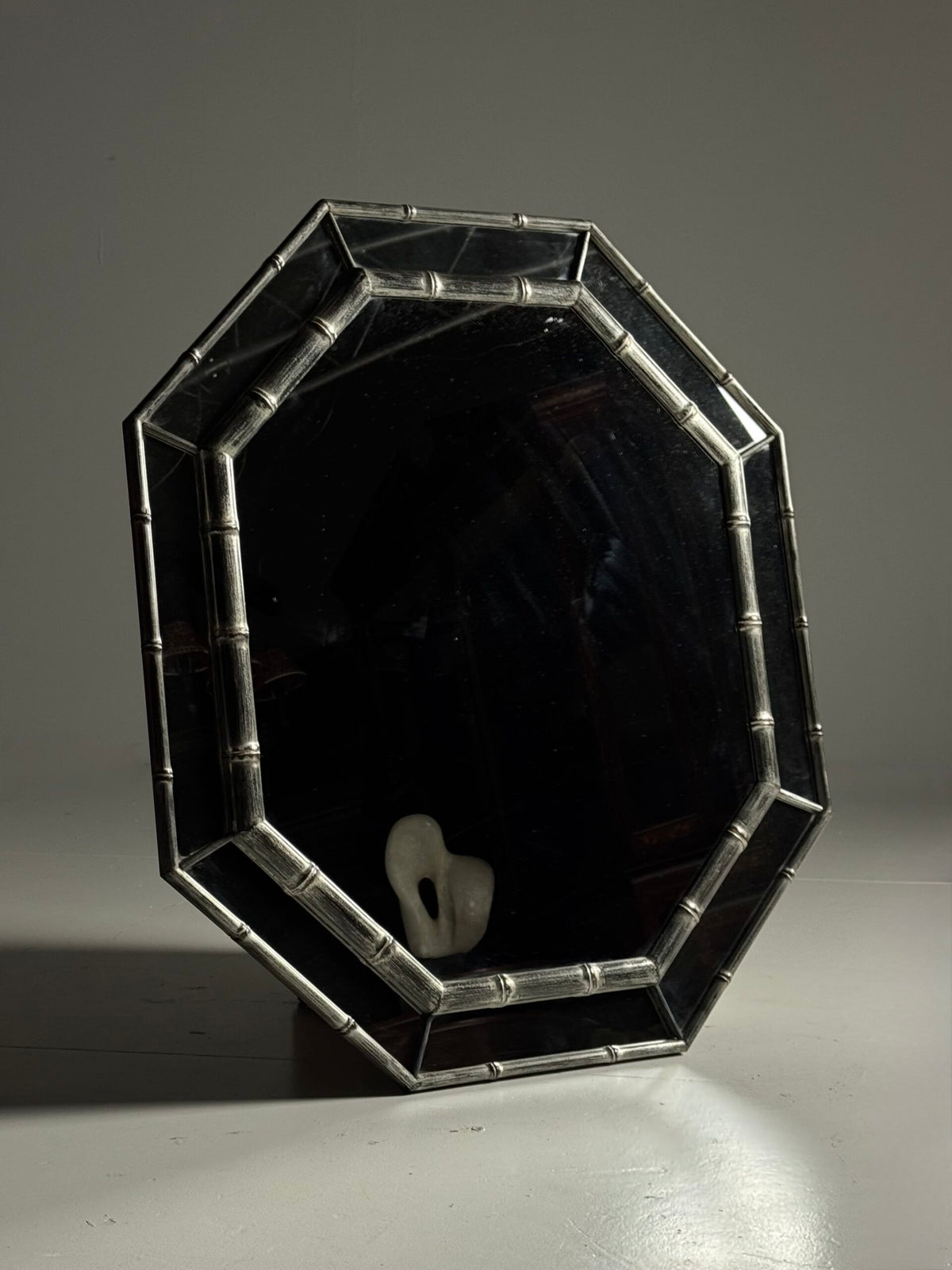 Octagonal Silver Faux Bamboo Mirror, England, c. 2000, photo 1