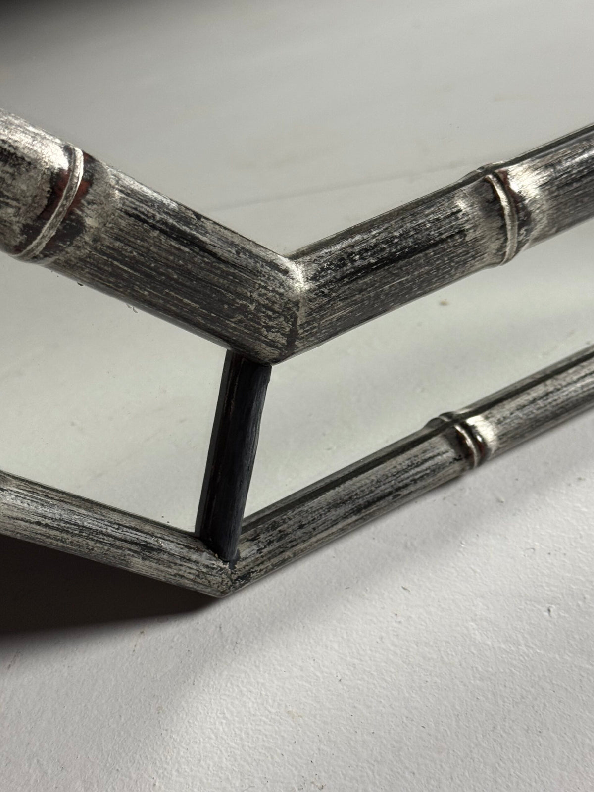 Octagonal Silver Faux Bamboo Mirror, England, c. 2000, photo 8