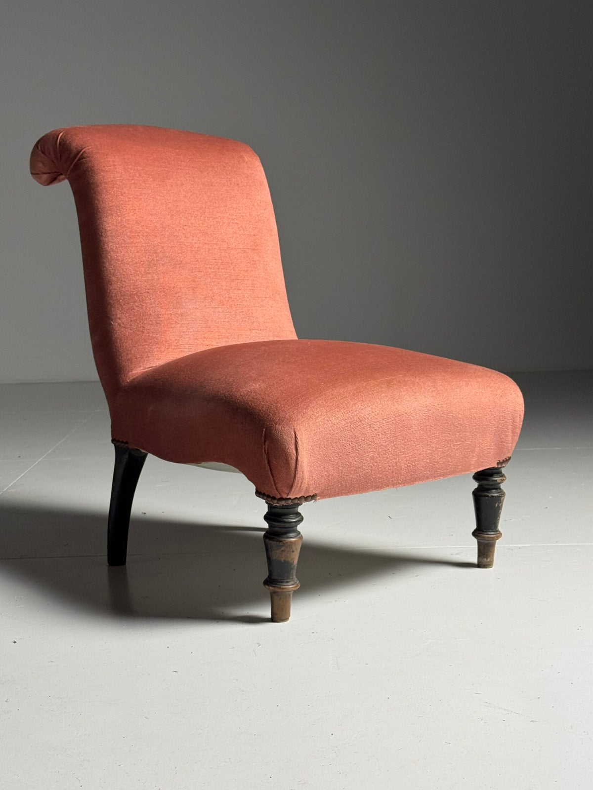 Pair of French Napoleon III Slipper Chairs in Pink Velvet, photo 15