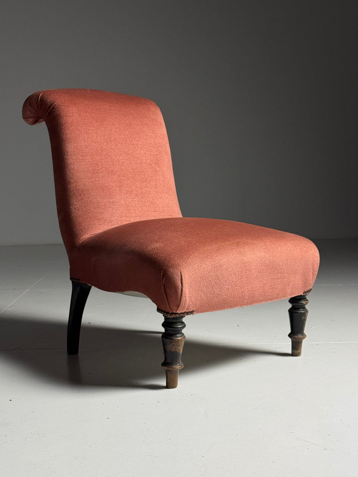 Pair of French Napoleon III Slipper Chairs in Pink Velvet, photo 14