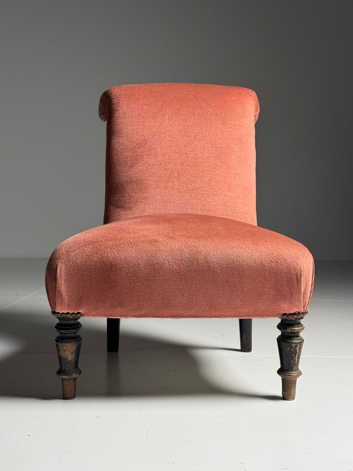 Pair of French Napoleon III Slipper Chairs in Pink Velvet, photo 9