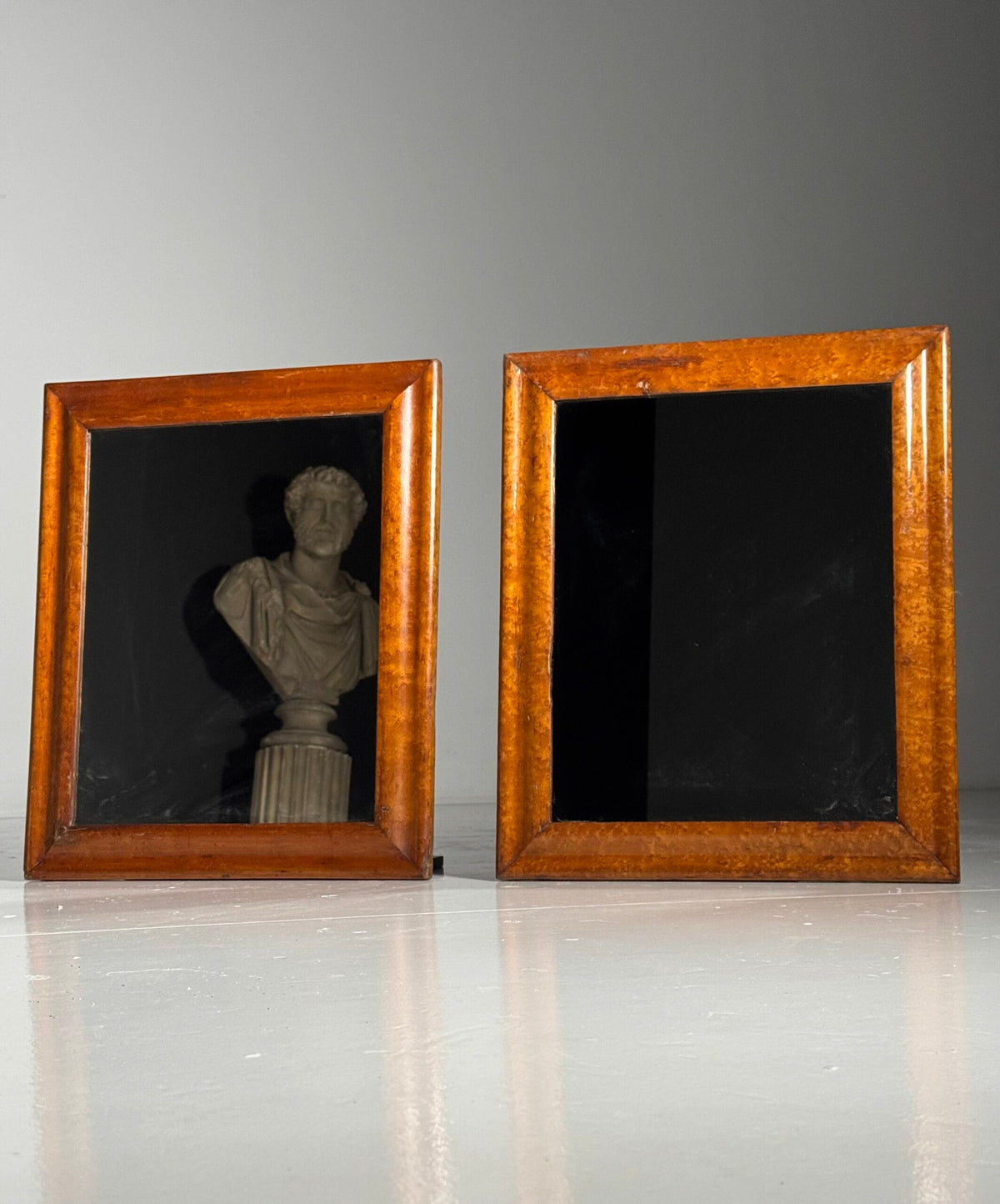 Pair of Burr Wood Veneer Mirrors, Early 1900s, photo 1