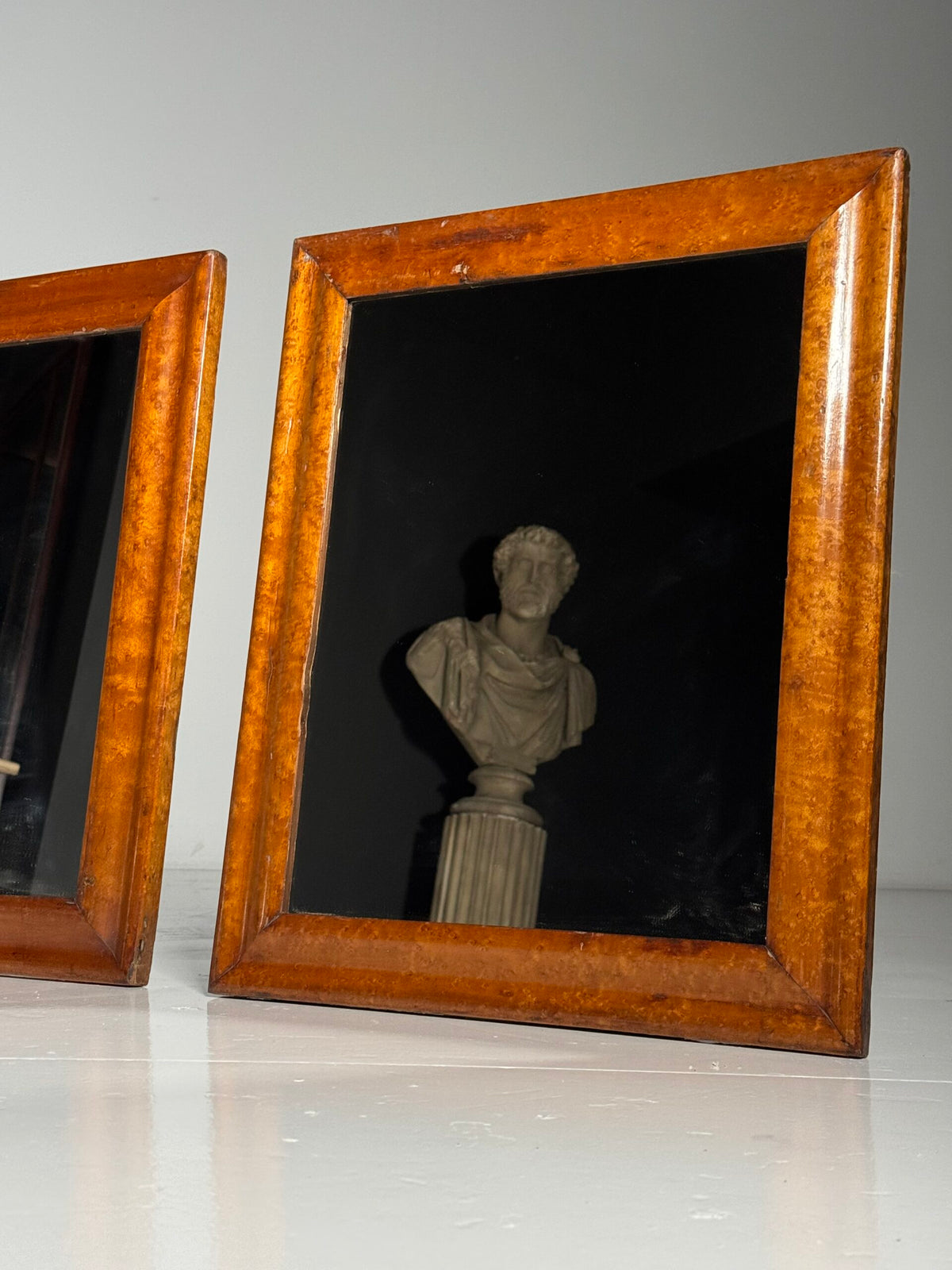 Pair of Burr Wood Veneer Mirrors, Early 1900s, photo 4