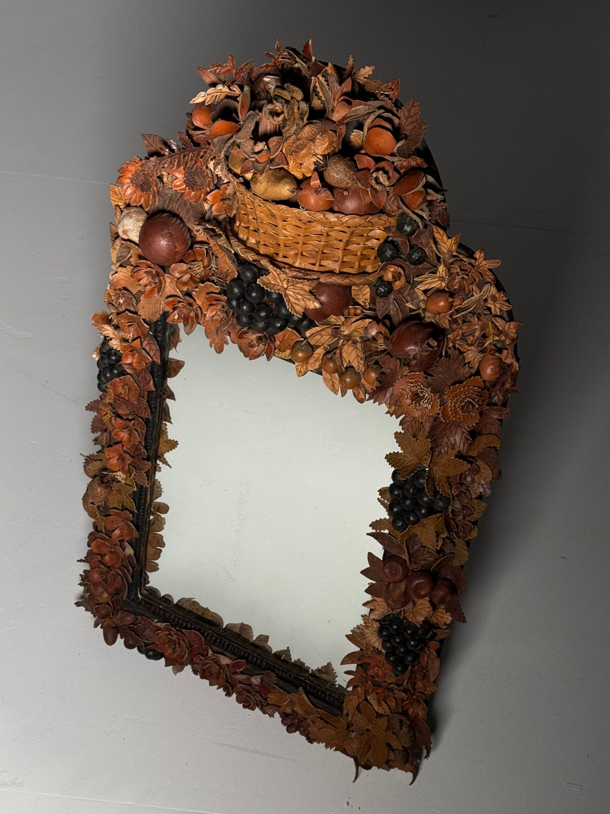 English Folk Art Mirror with Leather Decoration, Early 20th Century, photo 8