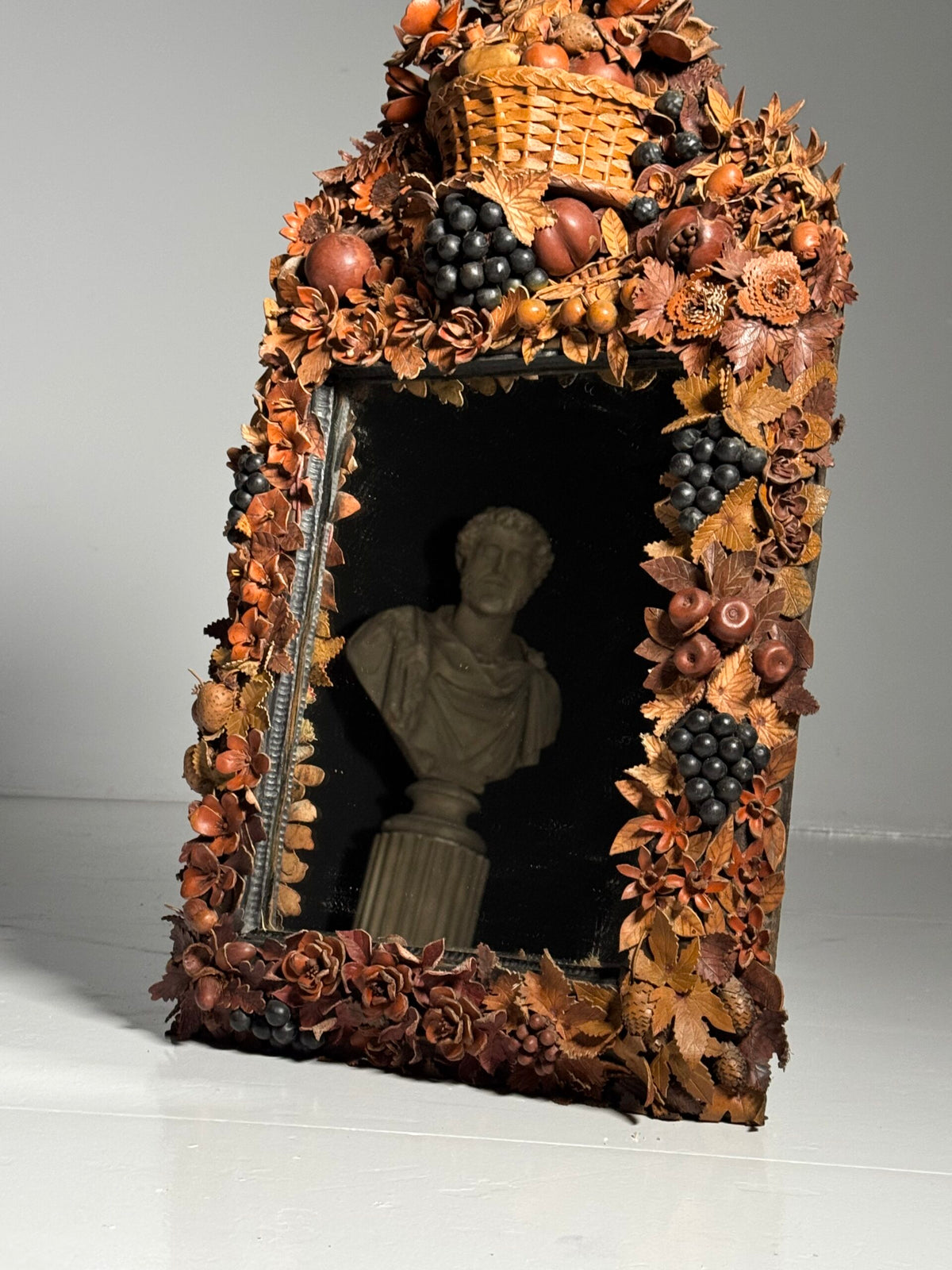 English Folk Art Mirror with Leather Decoration, Early 20th Century, photo 7