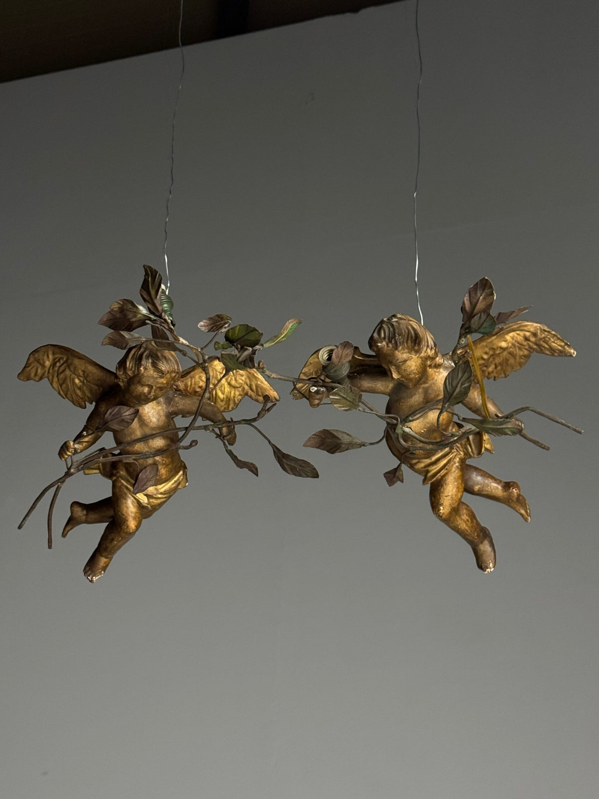 Pair of Giltwood Putti Lamps, France or Italy, 19th Century, photo 12