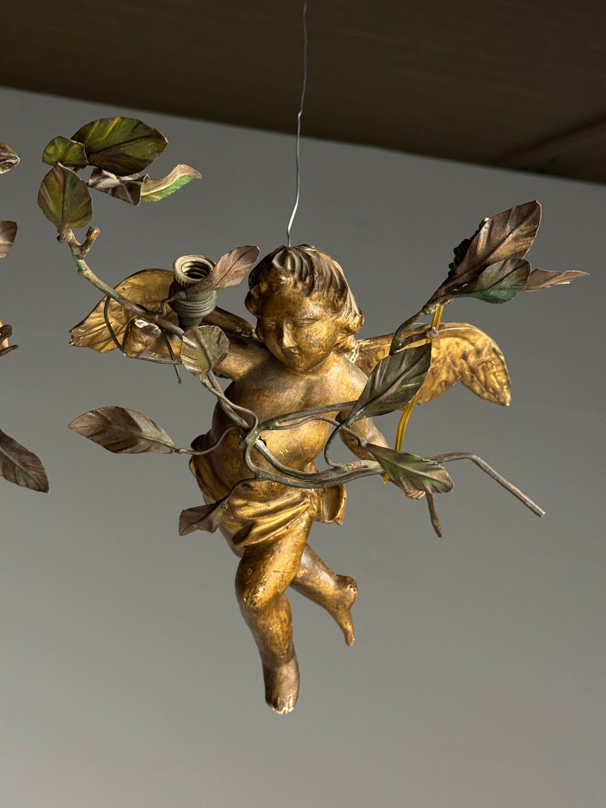 Pair of Giltwood Putti Lamps, France or Italy, 19th Century, photo 17