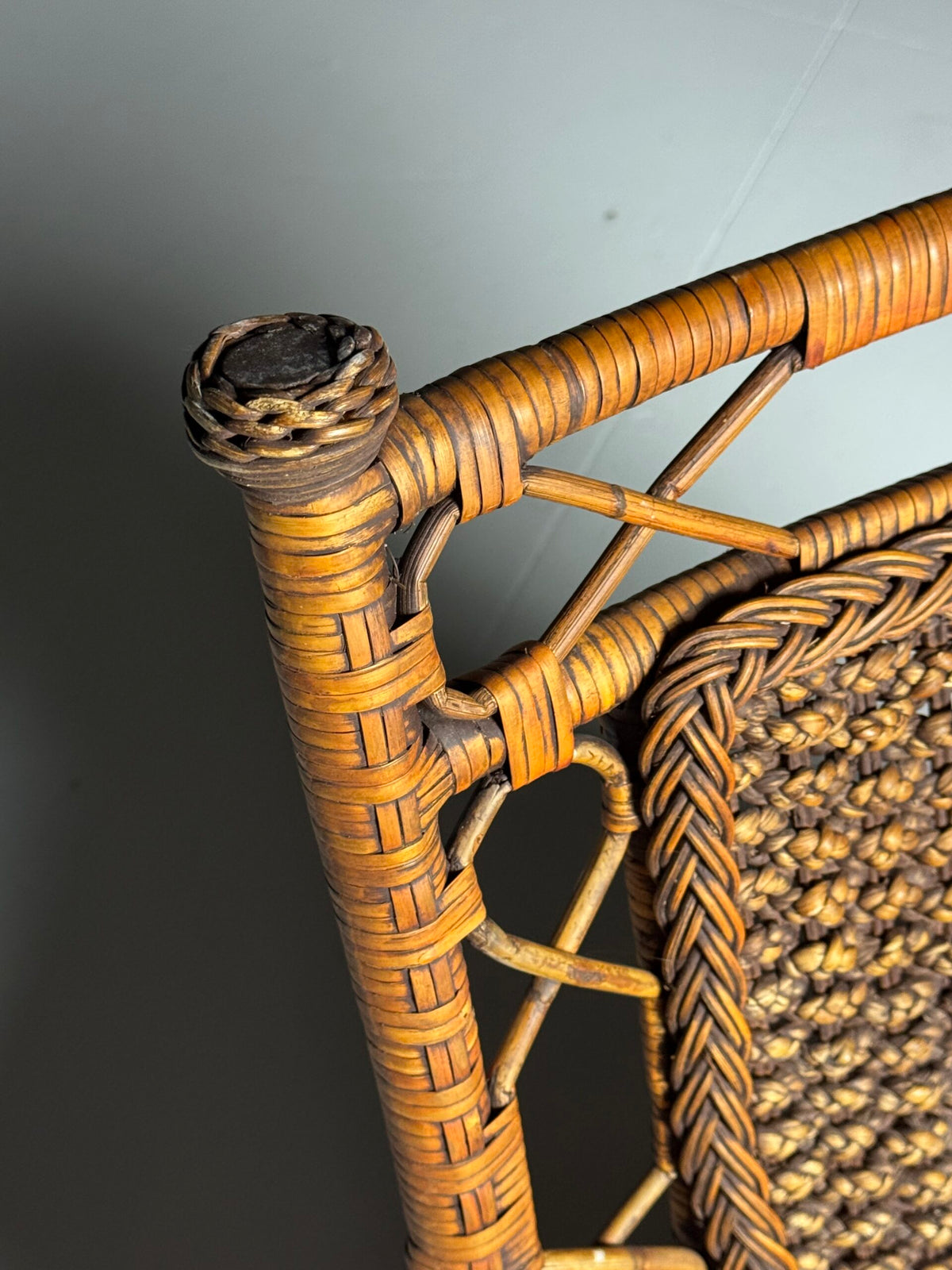 Vintage French Rattan Armchair with Footstool, photo 19
