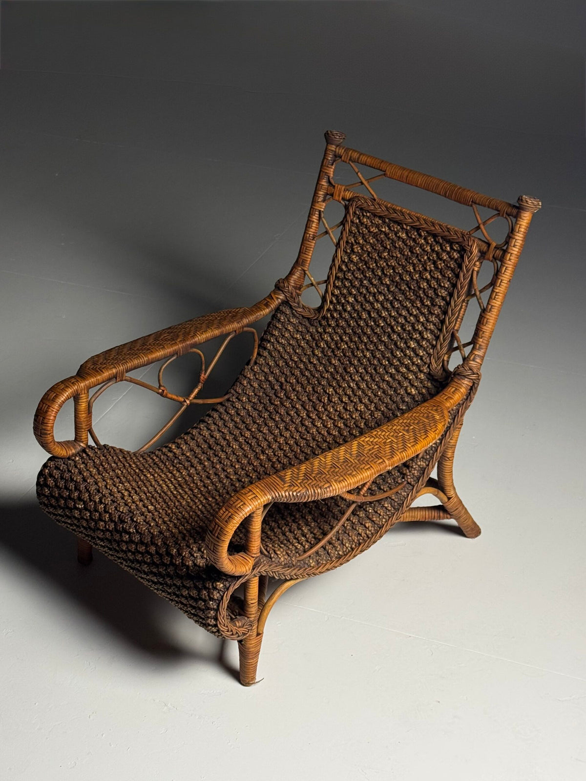 Vintage French Rattan Armchair with Footstool, photo 14