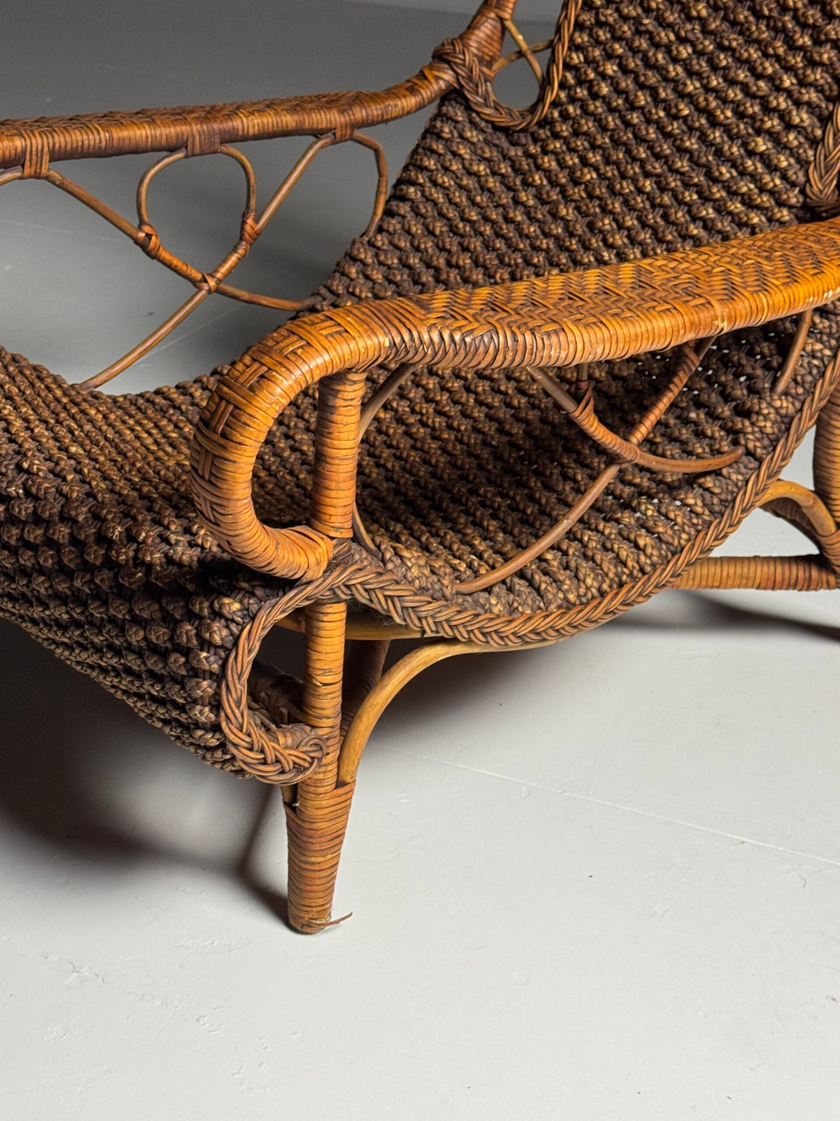 Vintage French Rattan Armchair with Footstool, photo 13