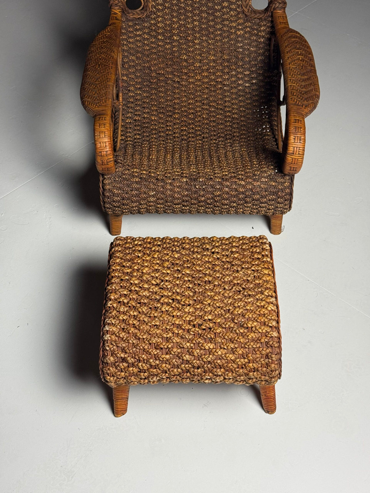 Vintage French Rattan Armchair with Footstool, photo 6