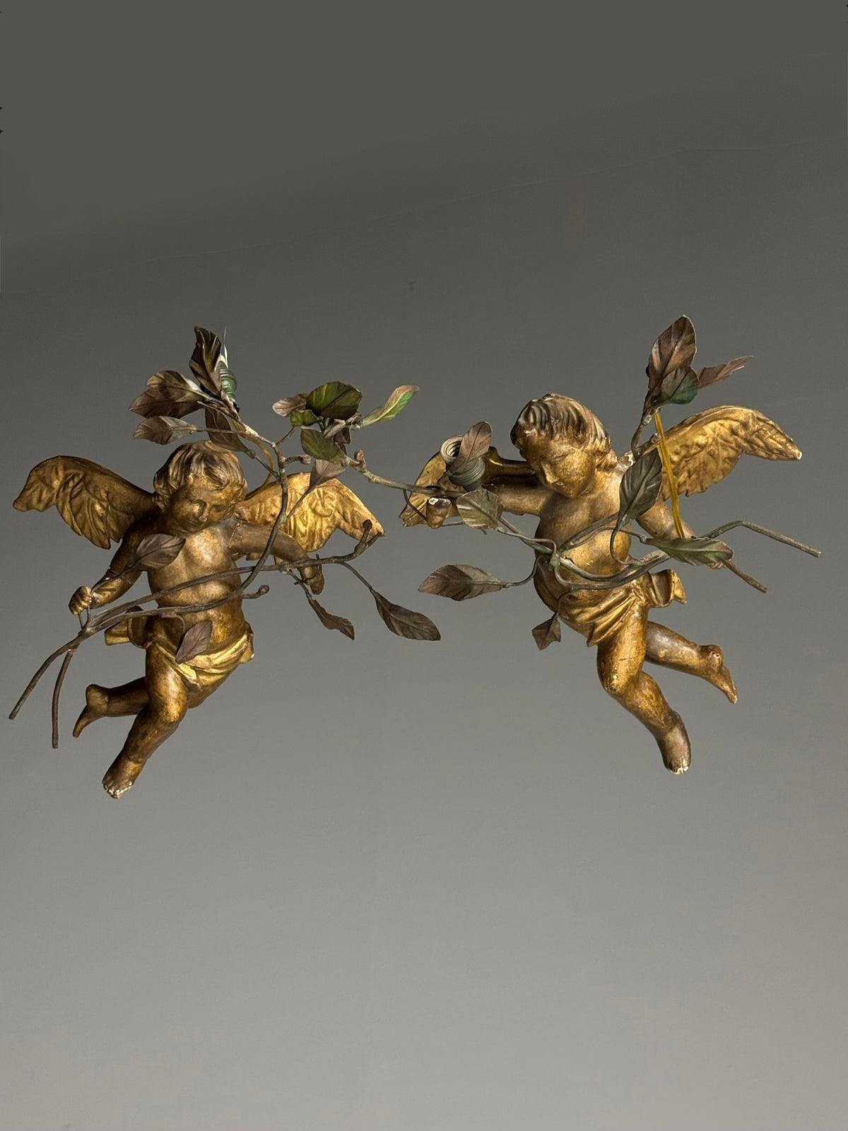 Pair of Giltwood Putti Lamps, France or Italy, 19th Century, photo 18