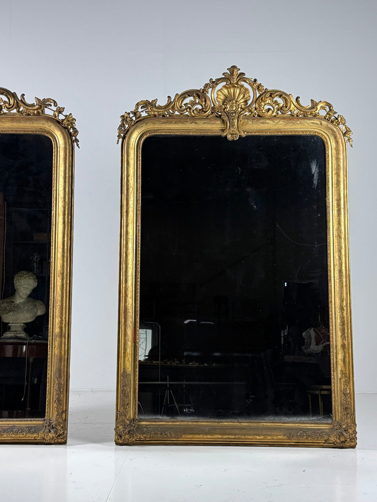 Pair of Large French Giltwood Mantel Mirrors, Mid 19th Century, photo 21