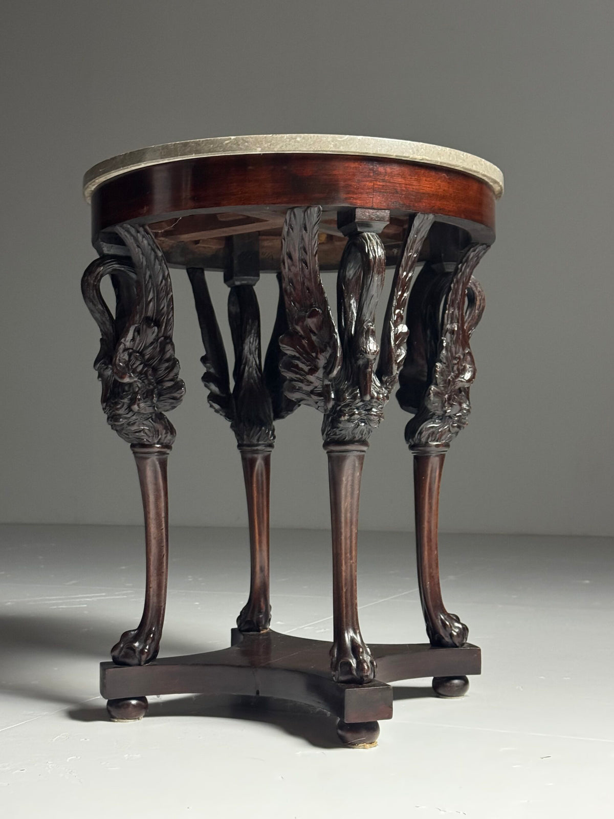 Empire Mahogany Gueridon with Grey Marble Top and Swan Legs, photo 2