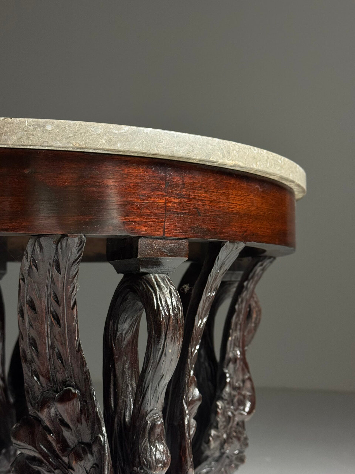 Empire Mahogany Gueridon with Grey Marble Top and Swan Legs, photo 5